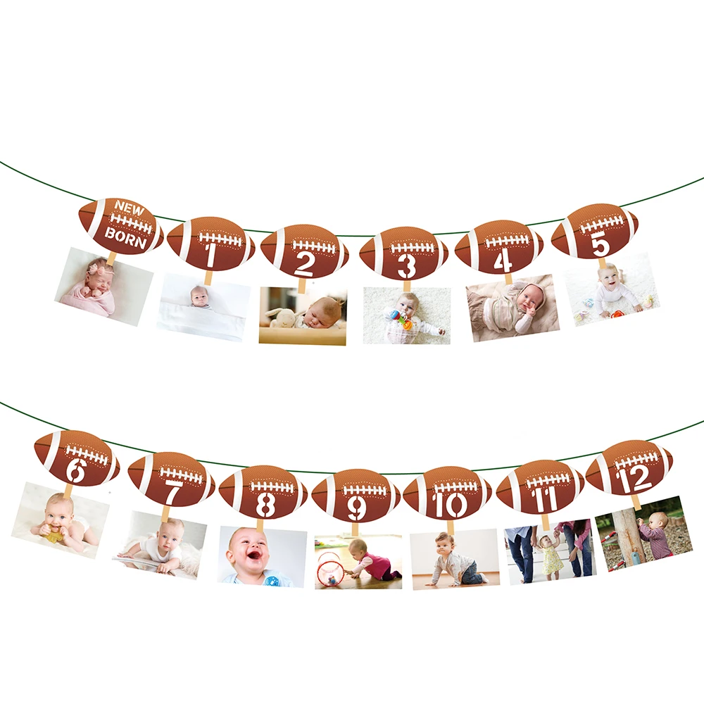 

Фоторамка Американский футбол Регби День рождения баннер один год 12 месяцев Новорожденный ребенок душ висячий фон Декор стены