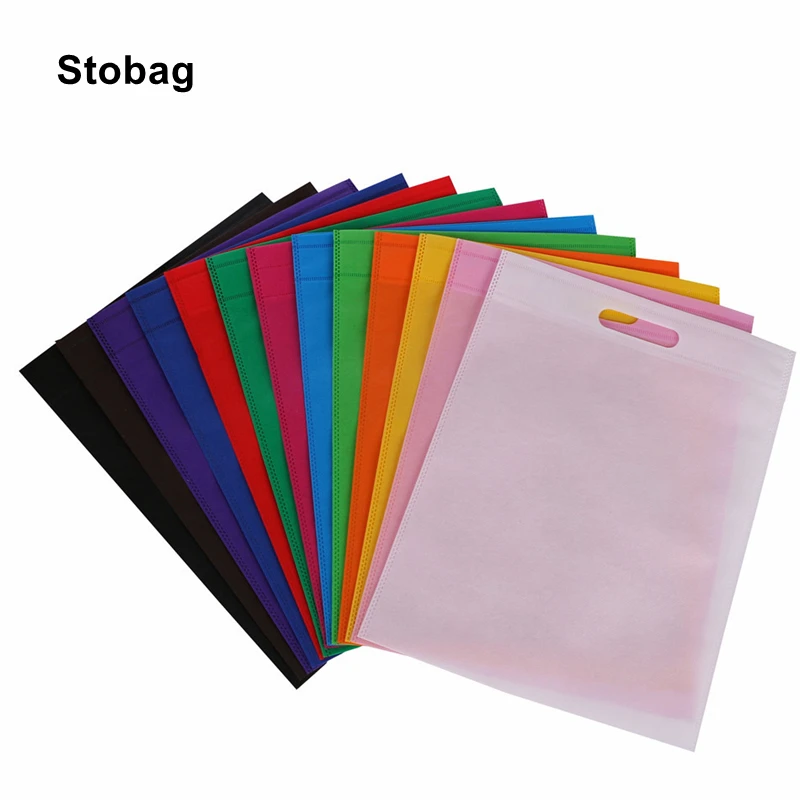 

StoBag 20pcs Non-woven Shopping Shoulder Tote Cloth Bags Handbag Color Shipping Eco-friendly Storage Reusable Large Pouches Logo