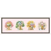 Tree house Cross-stitch embroidery set 4 seasons design 18ct 14ct 11ct pink canvas embroider DIY needlework