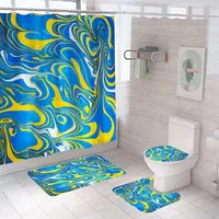 Marbling Blue Shower Curtain Sets With Rugs Waterproof Print Geometric Fabric Shower Curtain Liner Polyester Carpet Toilet Rug