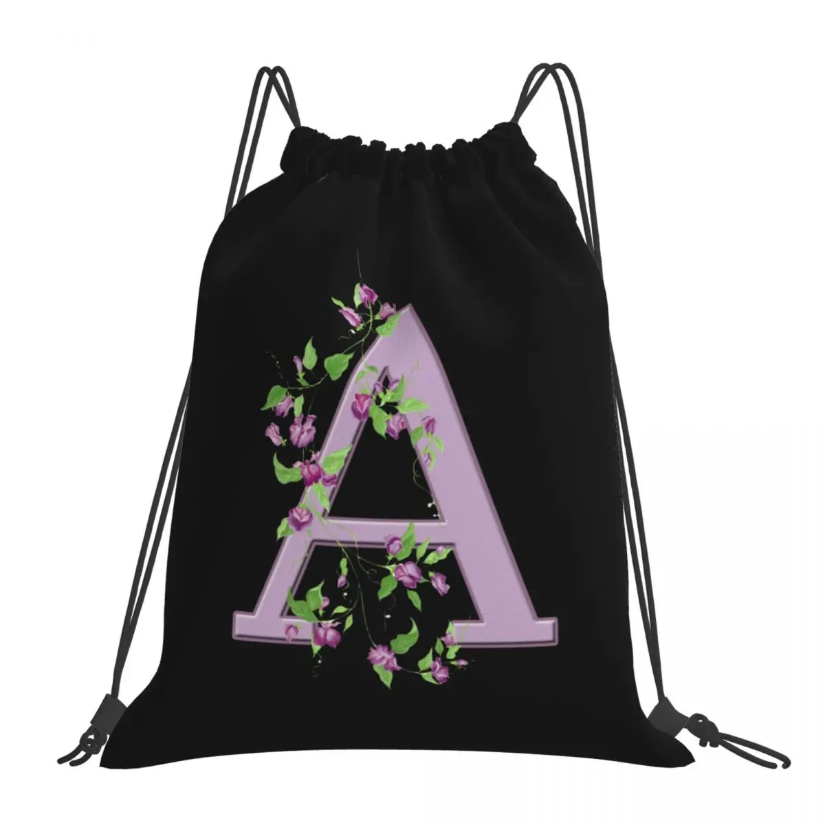 

26 Initials Flower Backpacks Fashion Portable Drawstring Bags Drawstring Bundle Pocket Storage Bag Book Bags For Travel School
