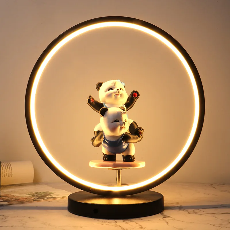 

Led Ring Panda Table Lamp Creative Ornaments Living Room Bedroom Bedside Table Lamps Usb Plug Energy Saving Lamp Gifts for Kids