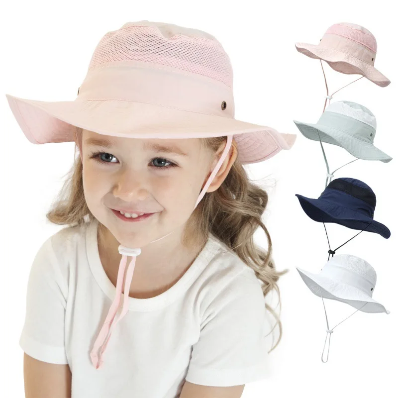 

Solid Color Baby Sun Hat for Boy Girl Summer Children Mesh Breathable Bucket Cap Kids Outdoor Beach Panama Fisherman Hats 2-4Y