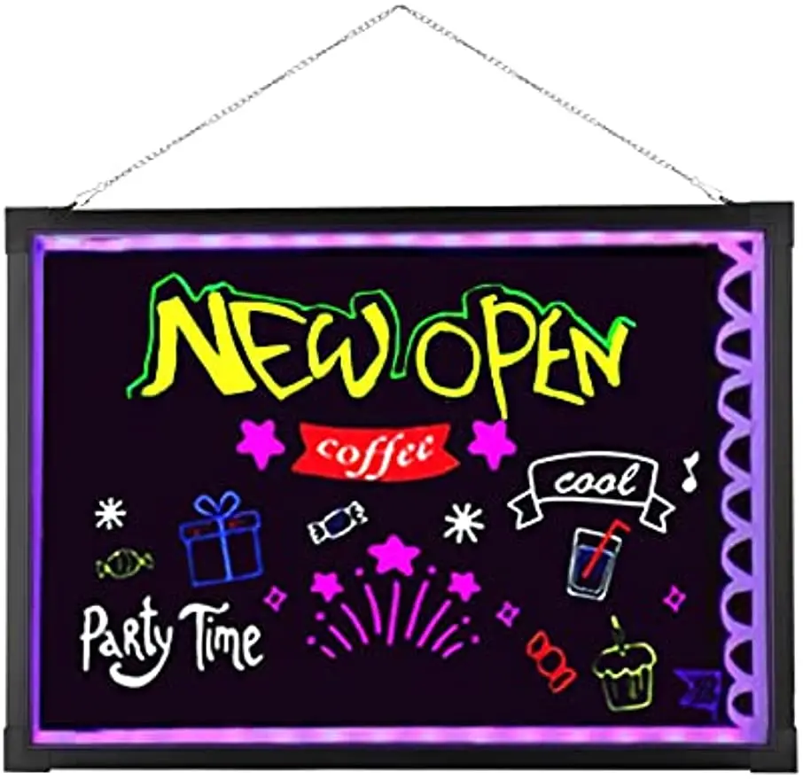 

Illuminated LED Message Writing Board 20"X28" Erasable Neon Effect Menu Sign with 8 Fluorescent Makers Flashing Modes