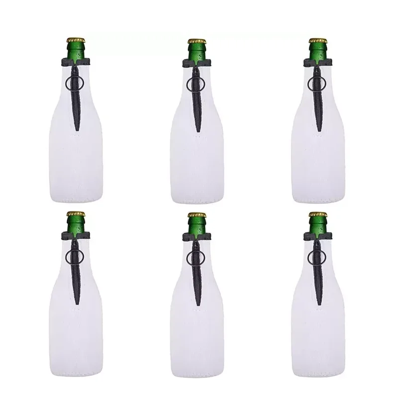 Single Sublimation Blank White Insulated Neoprene Beer Cover Bottle Cooler Sleeve With Zipper Thick Home Bar for Diy Logo