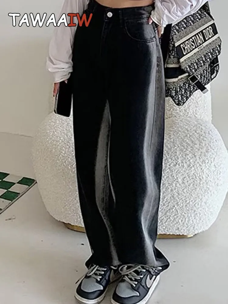

Уличная одежда Tawaaiw, черные градиентные джинсовые брюки в Корейском стиле с высокой талией
