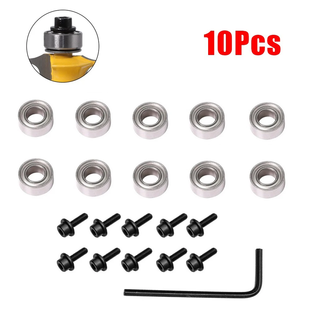 

1set Router Bits Top Mounted Ball Bearings Guide For Router Bit Bearing Hex Key Wrench Repair Replacement Accessory Kit