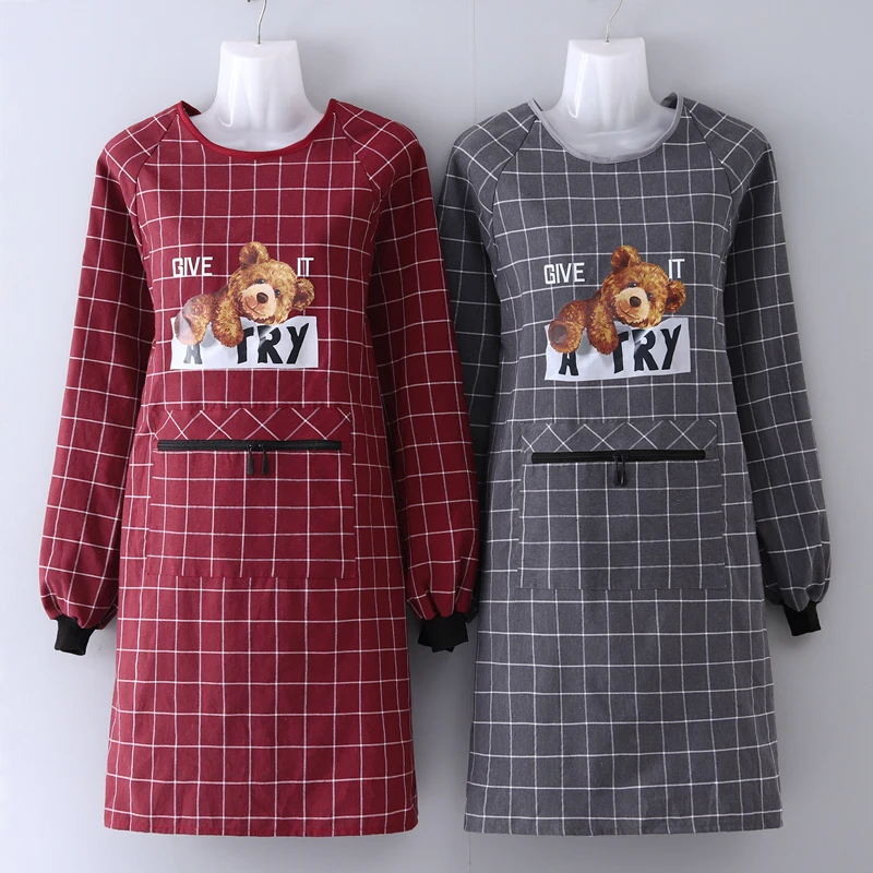 

Фартук из чистого хлопка с длинными рукавами, Кухонный Фартук для домашнего приготовления пищи, устойчивый к загрязнениям, милый женский Ра...