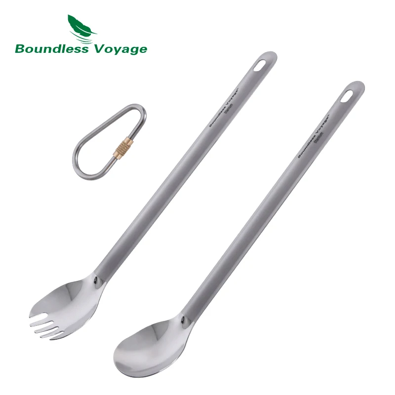 

Boundless Voyage Titanium Spoon Long Handle Spoon Ultralight Camping Titanium Spork Polished Tableware Picnic Spoon
