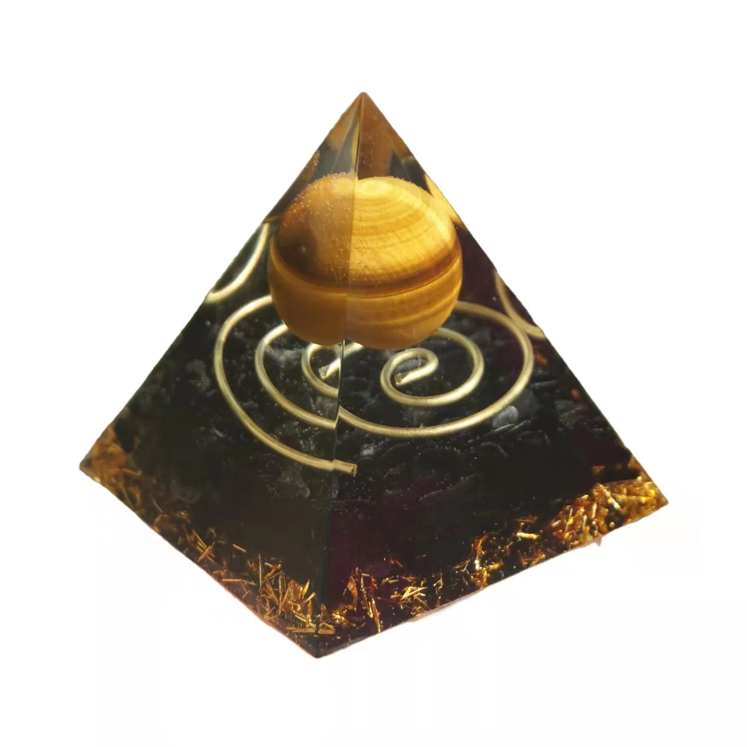 Handmade Tiger Eye Crystal Sphere Obsidian Orgone Pyramid 60mm Energy Healing EMF Protection Tool Orgonite Pyramide | Украшения и