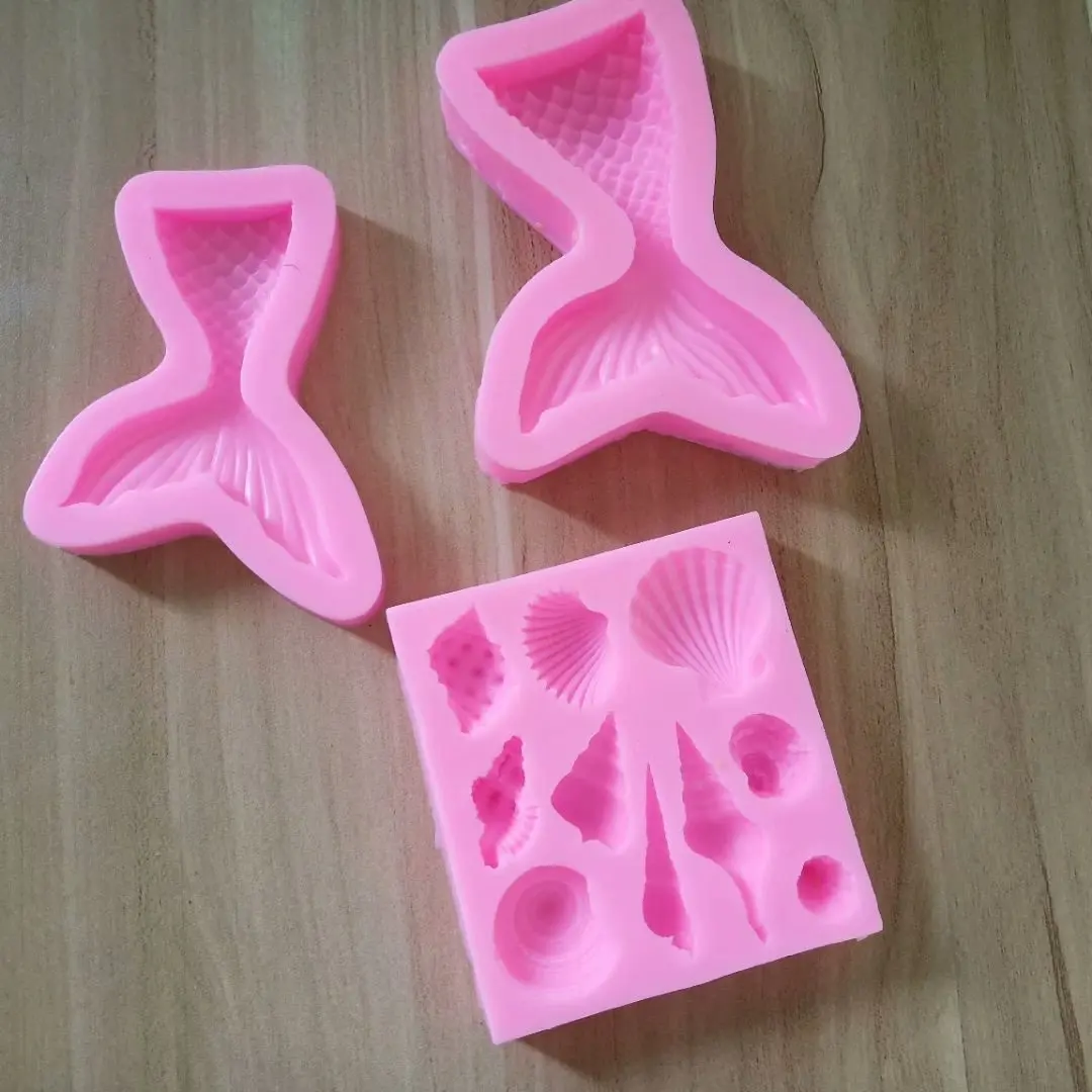 

New Fashion Fishtail Ocean Series Mermaid Cake Liquid Silicone Fondant Mould Shell Conch Fashion Boutique Kitchen Supplies Molds
