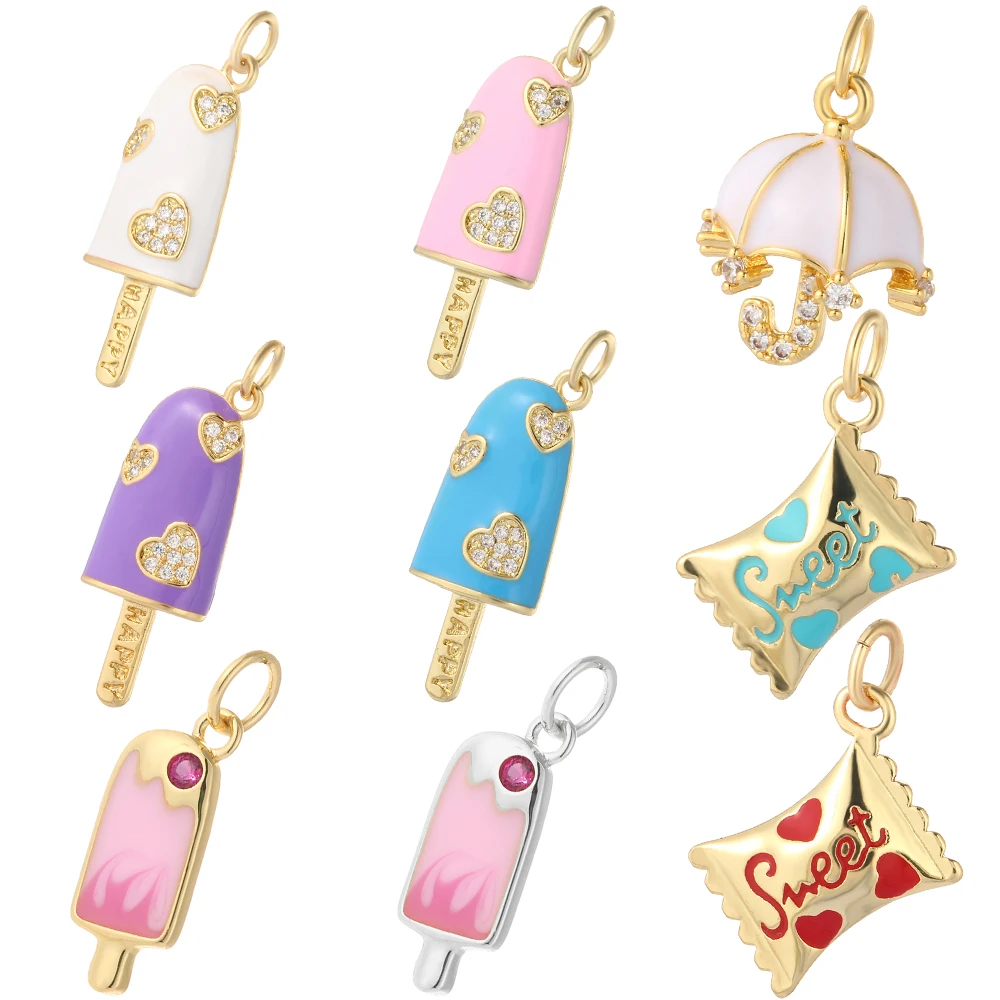

Cute Ice Cream Candy Heart Diy Earrings Necklace Bracelet Jewely Charms for Jewelry Making Accessories Gold Color Pendant Dangle