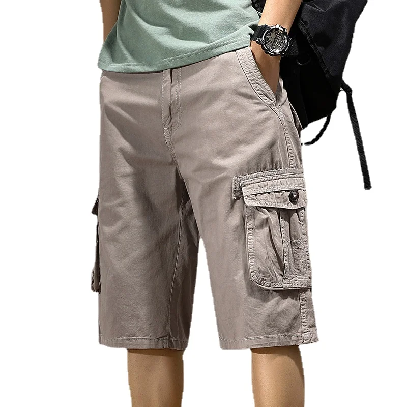 Mens Summer Cotton Army Tactical Cargo Shorts Fashion Khaki Multi-pocket Casual Short Pants Loose Military Shorts Men Free Belt