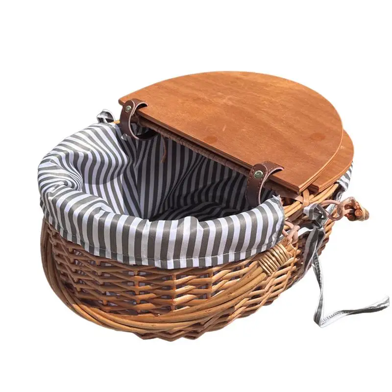 

Portable Picnic Hamper Wood Chip Design Pattern Lining Picnic Hamper Swing Handles For Beach Camping Park Outdoor Party.