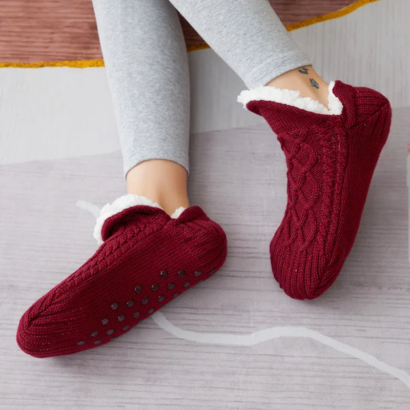 

Sock Slippers Women Washable Unisex Solid Anti-Slip Sole Fuzzy Inner Winter Slippers Home Slippers