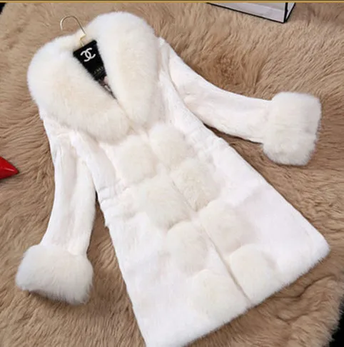 Rabbit fur ladies fur coat long 2021 new big fox fur collar mink fur coat imitation fur