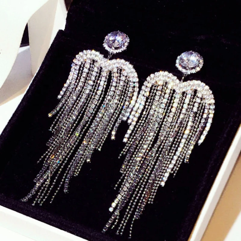 

Metal Ins Fashion Women Earrings Pedant Long Full Inlaid Zircon Earring Geometric Tassel Ladies 14K Gold Plated Jewelry 2023 New