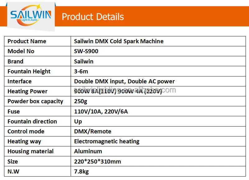 Фото Машина для холодных искр Sailwin 900W 700W 650W DMX для свадеб, вечеринок, дискотек, клубов и сцен №3
