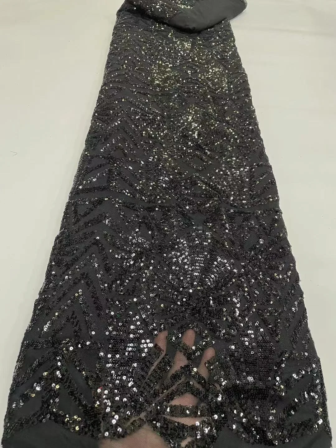 Black African Lace Fabric With Sequins Nigerian Tulle Net Lace French Mesh Lace Fabric 2023 Newest Style For Wedding Dress 5Yard