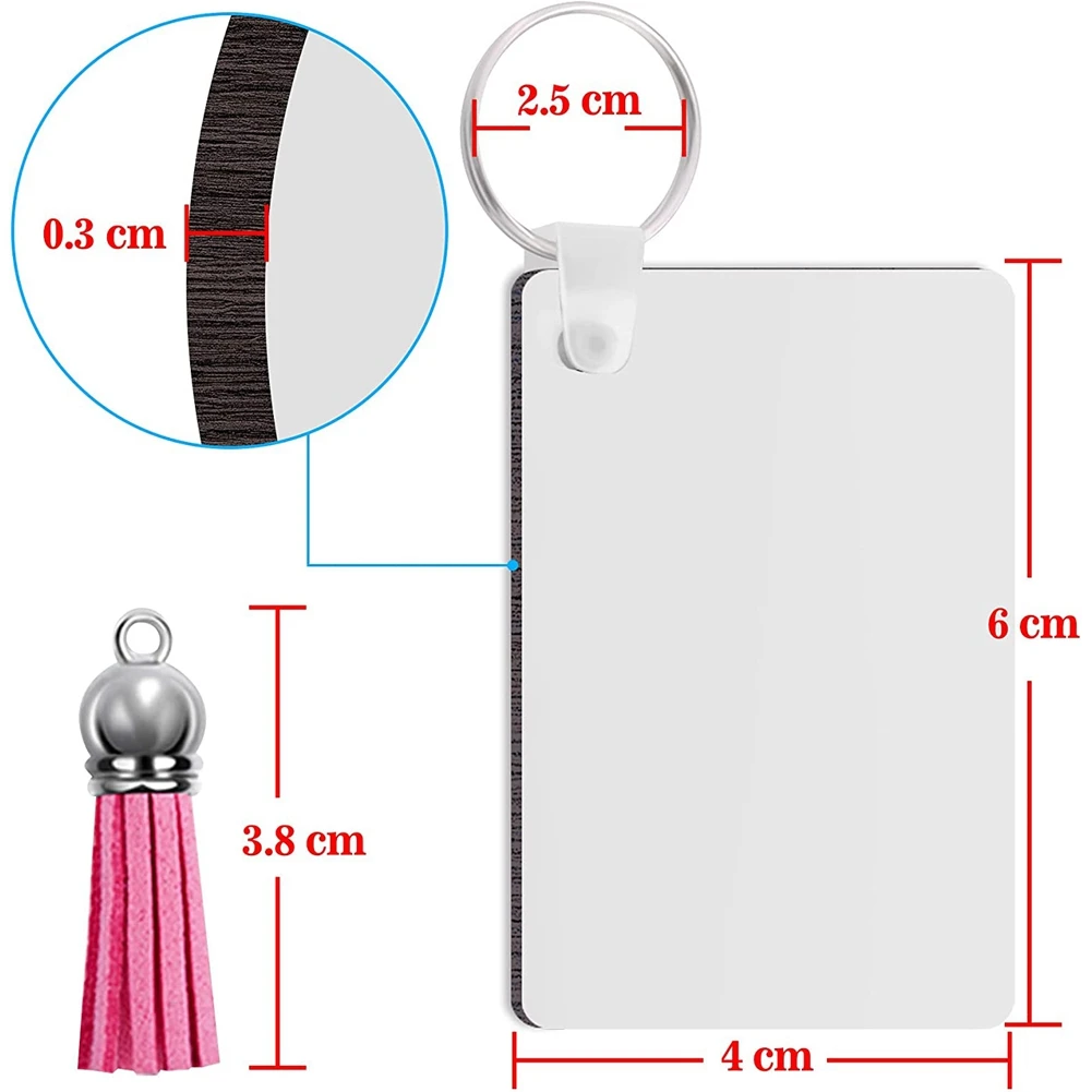 

200Pcs Sublimation Keychain Blanks Set Rectangle Heat Transfer Blanks Keychain Tassels with Key Rings for Keychain DIY