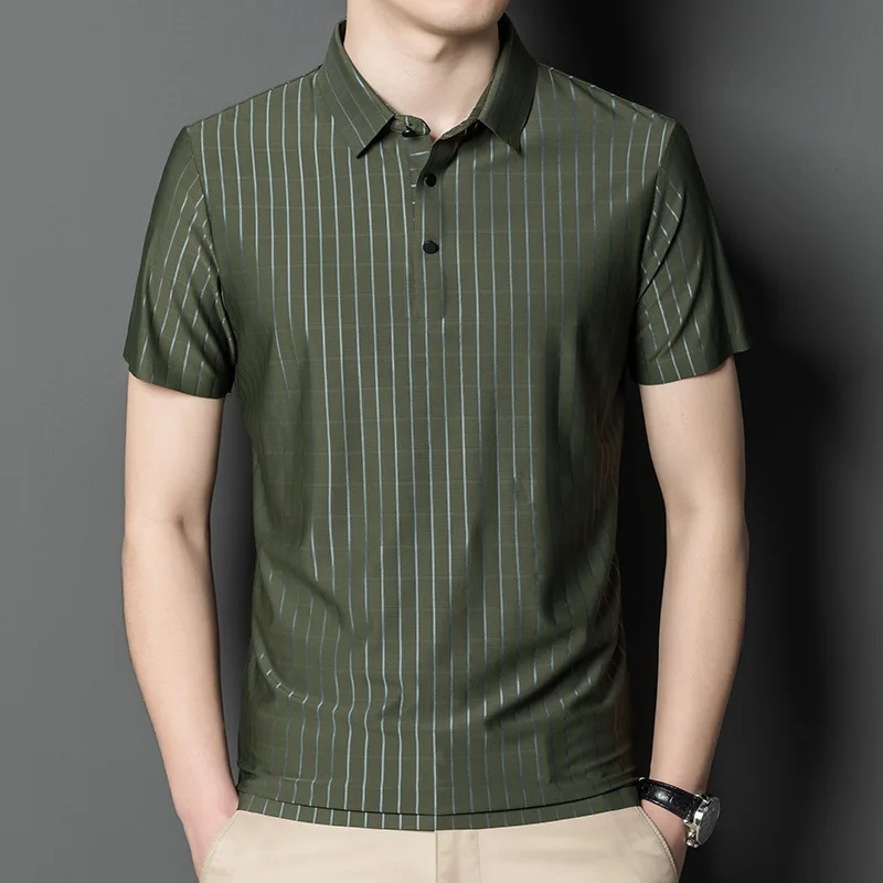 Рубашка-поло MLSHP Мужская шелковая рубашка с коротким рукавом свободная в клетку