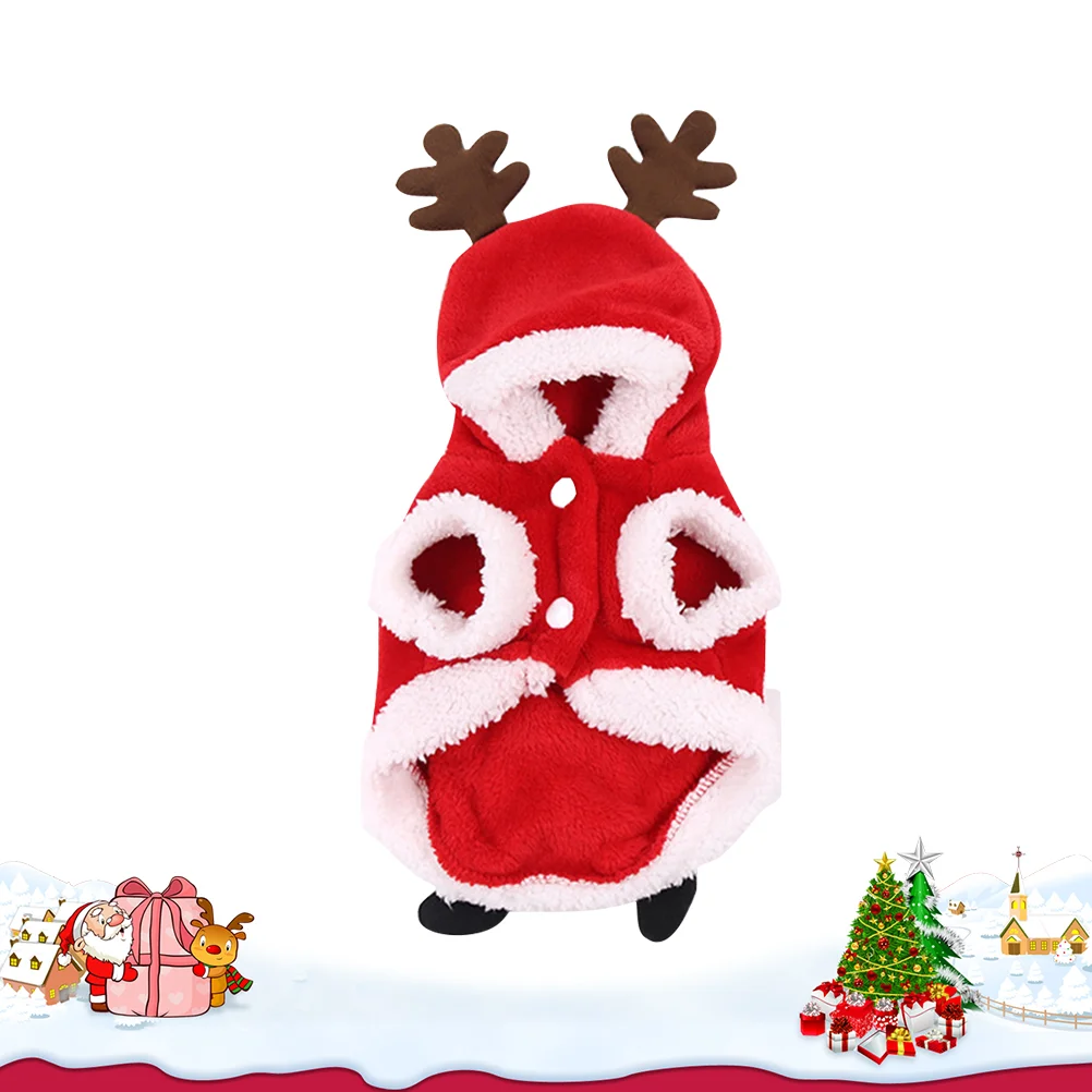 

Рождественская теплая одежда для собак, фланелевый костюм с рисунком лося, осенне-зимнее стандартное пальто с капюшоном (размер)