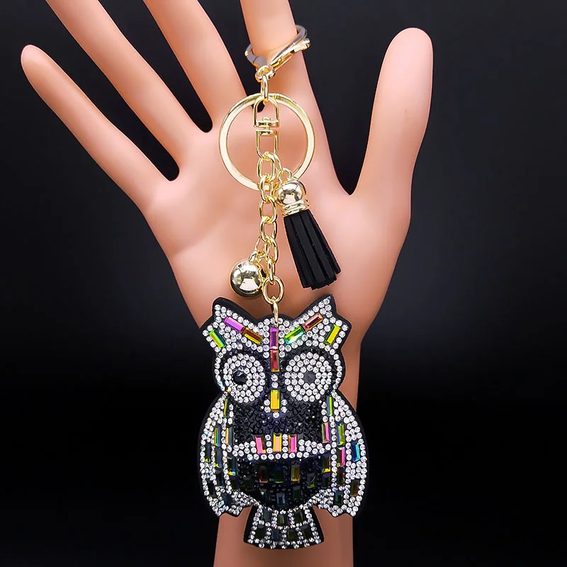 

Fashion Colorful Crystal Owl Keychain for Women Men Animal Car Key Decoration Pendant Key Ring Holder Jewelry porte clef mignon