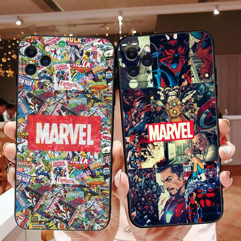 

Marvel Avengers Heros Logo Comics Phone Case For Apple iPhone14 13 12 11 Pro Max Mini XR X XS 8 7 SE Plus Max Black Cover Fundas
