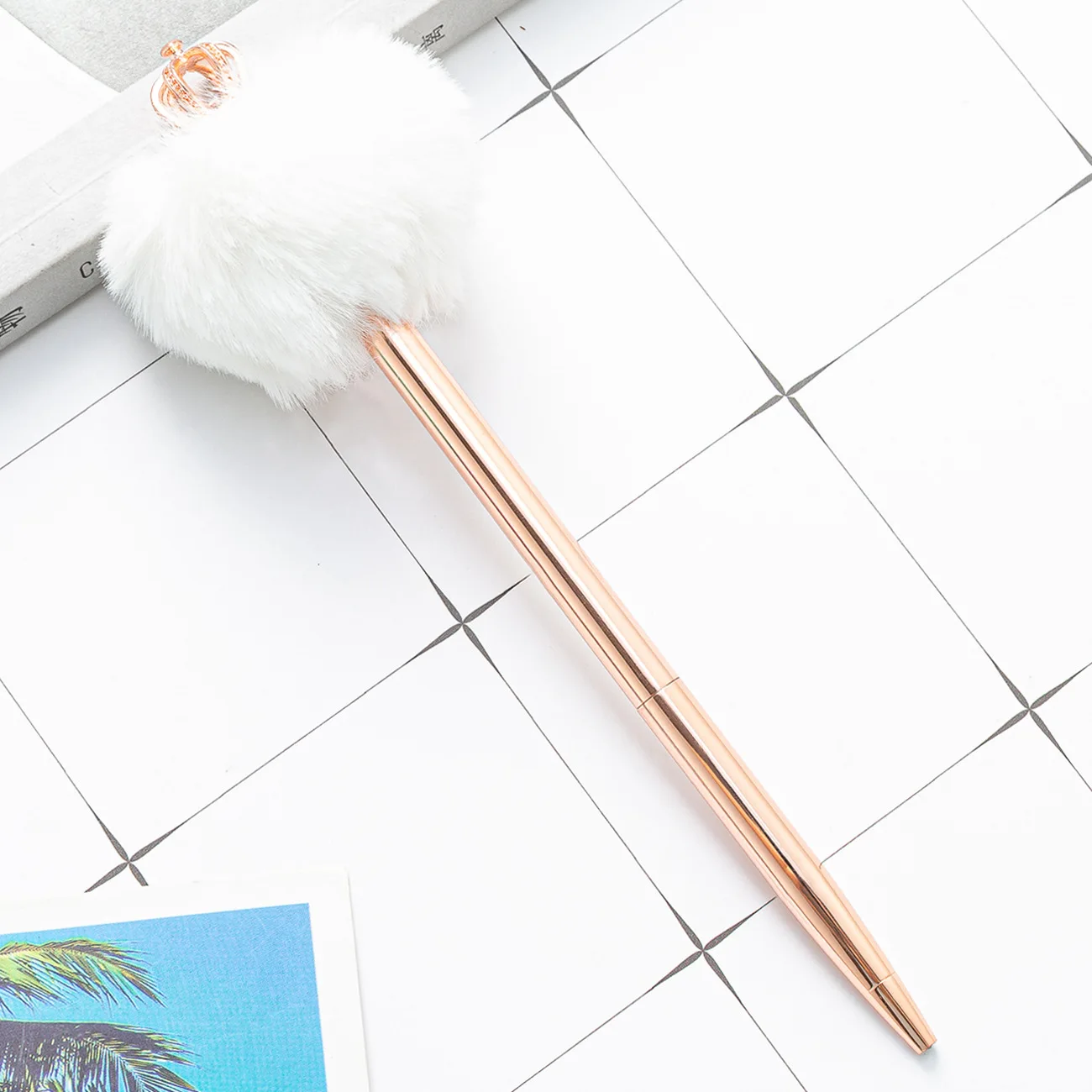 

Hair Ball Crown Ballpoint Pen Cute School Stationery for Student Teacher Writing Supplies Office Accessories Metal Pen Wholesale