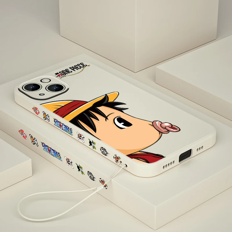 

Cartoon One Piece Mini For Apple iPhone 13 12 Mini 11 Pro XS MAX XR X 8 7 6 Plus Liquid Left Rope Silicone Phone Case Capa Cover