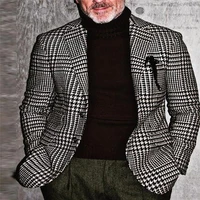 plaid mens suit coats slim single breasted long sleeve lapel neck blazers british style fashion casual men clothing