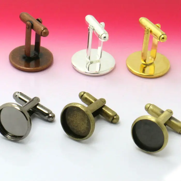 

High Quality 10pcs Wholesale 10 12 14 16 18 20mm Cabochon Round Bronze/Silver/Gold French Cuff Links blanks Tray,Cufflinks Base