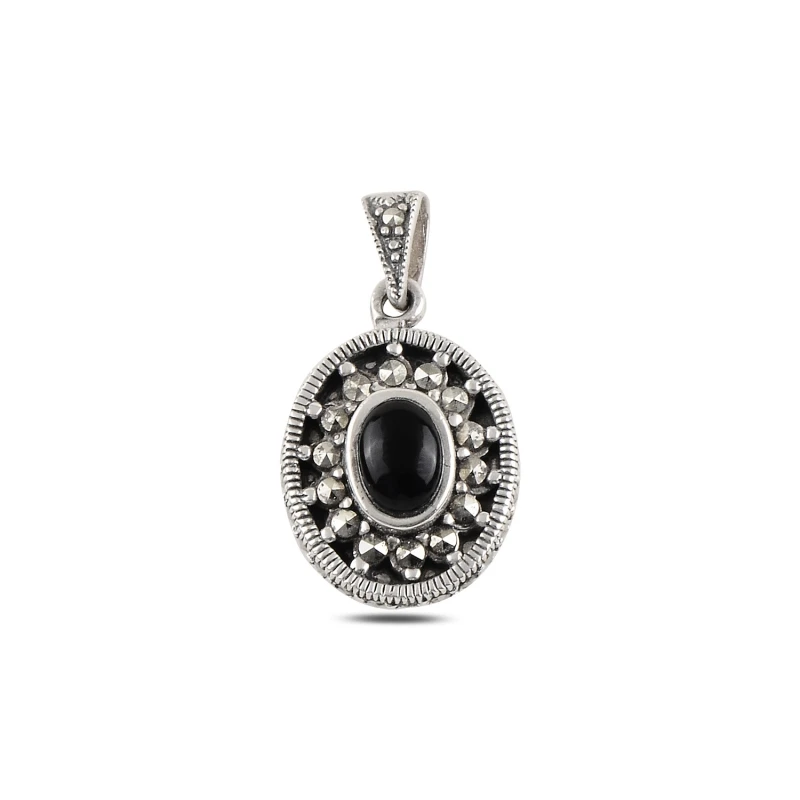 

Silver 925 Sterling Onyx & Marcasite Pendant