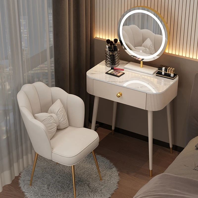 Vanity Table Simple Mirror Stool with Lamp Storage White Drawer Dressing Table Bedroom Modern Wood Furniture Table Makeup Desk images - 6