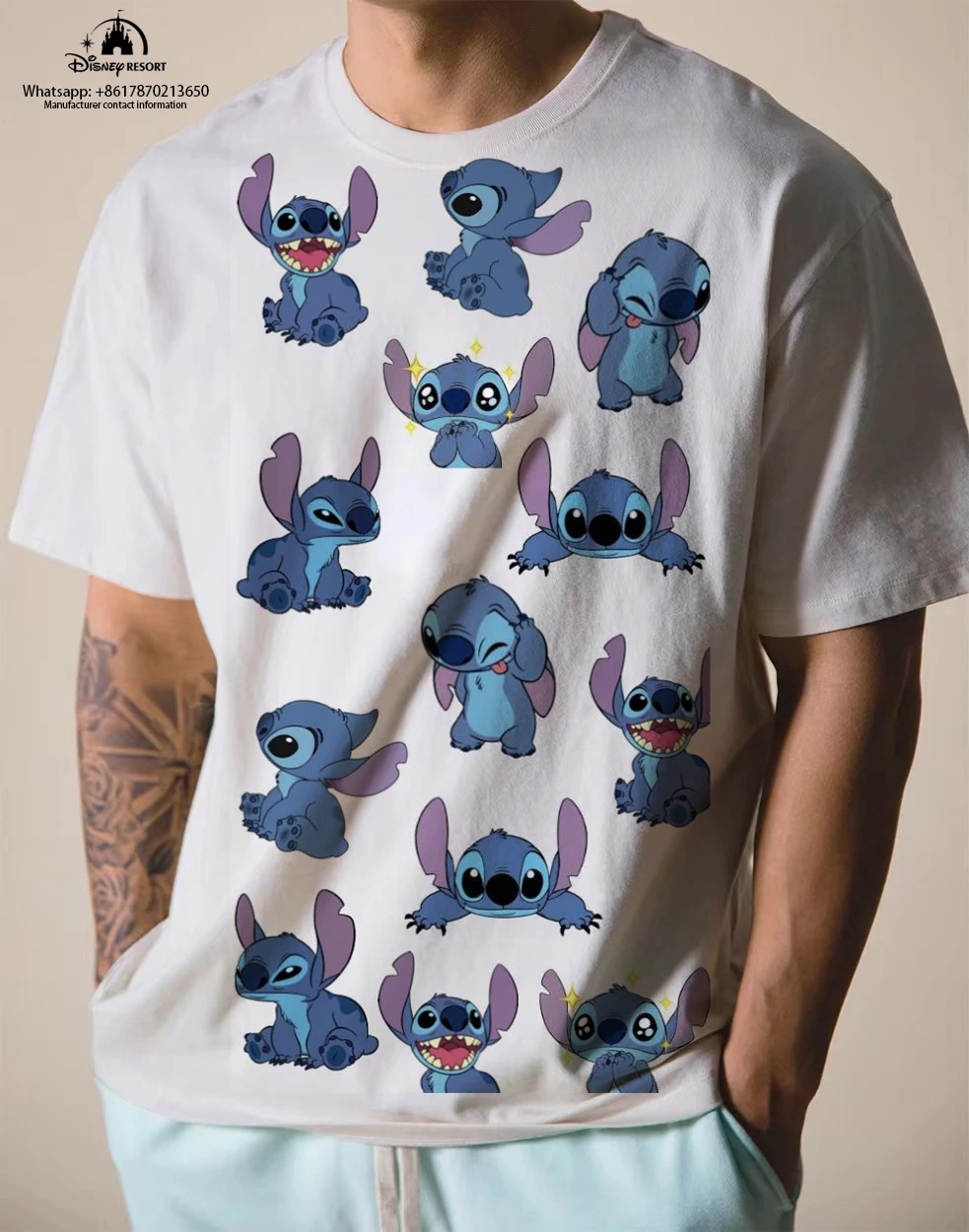 

2023 Summer New Stitch Anime Trend Brand Boys Harajuku Casual Versatile Fashion Men's Round Neck Short Sleeve T-Shirt