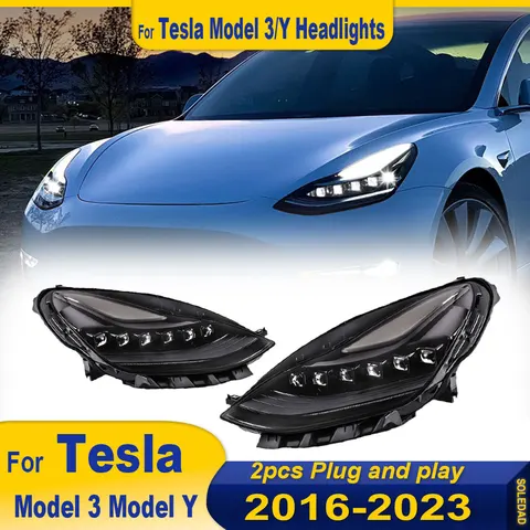 Пара автомобильных фар для Tesla Model 3 Model Y 2016-2023, обновленная светодиодная фара, динамическая сигнальная лампа, передняя фара в сборе
