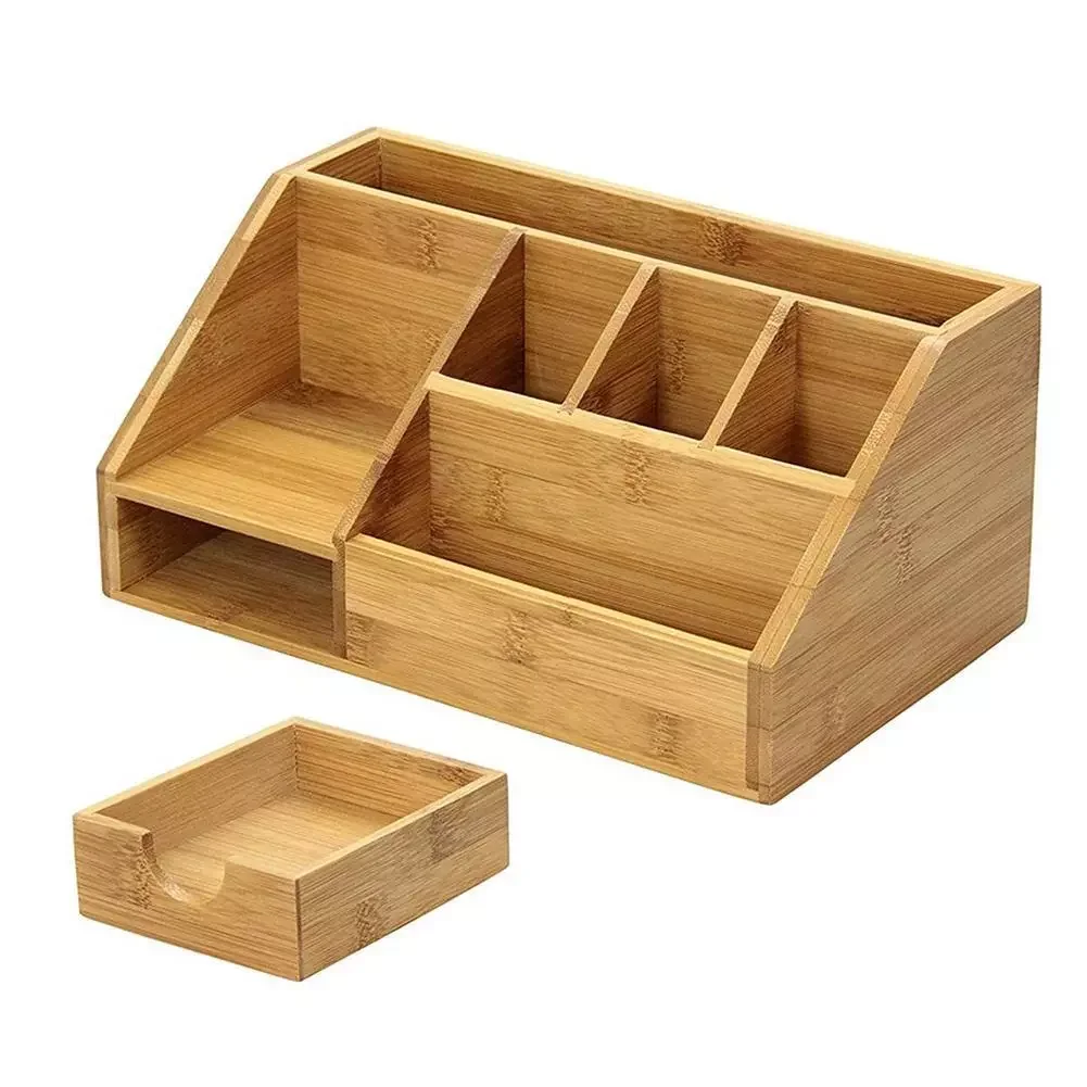 

2022New Storage Box Bamboo Stationery Organiser Letter Rack Notes Pen Holder Cosmetic Storage Box High Capacity Office Storage