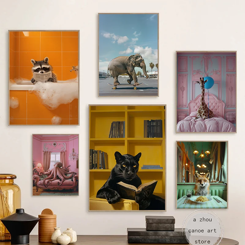 Забавное животное жираф с воздушным шаром Ракоон слон на скейтборде