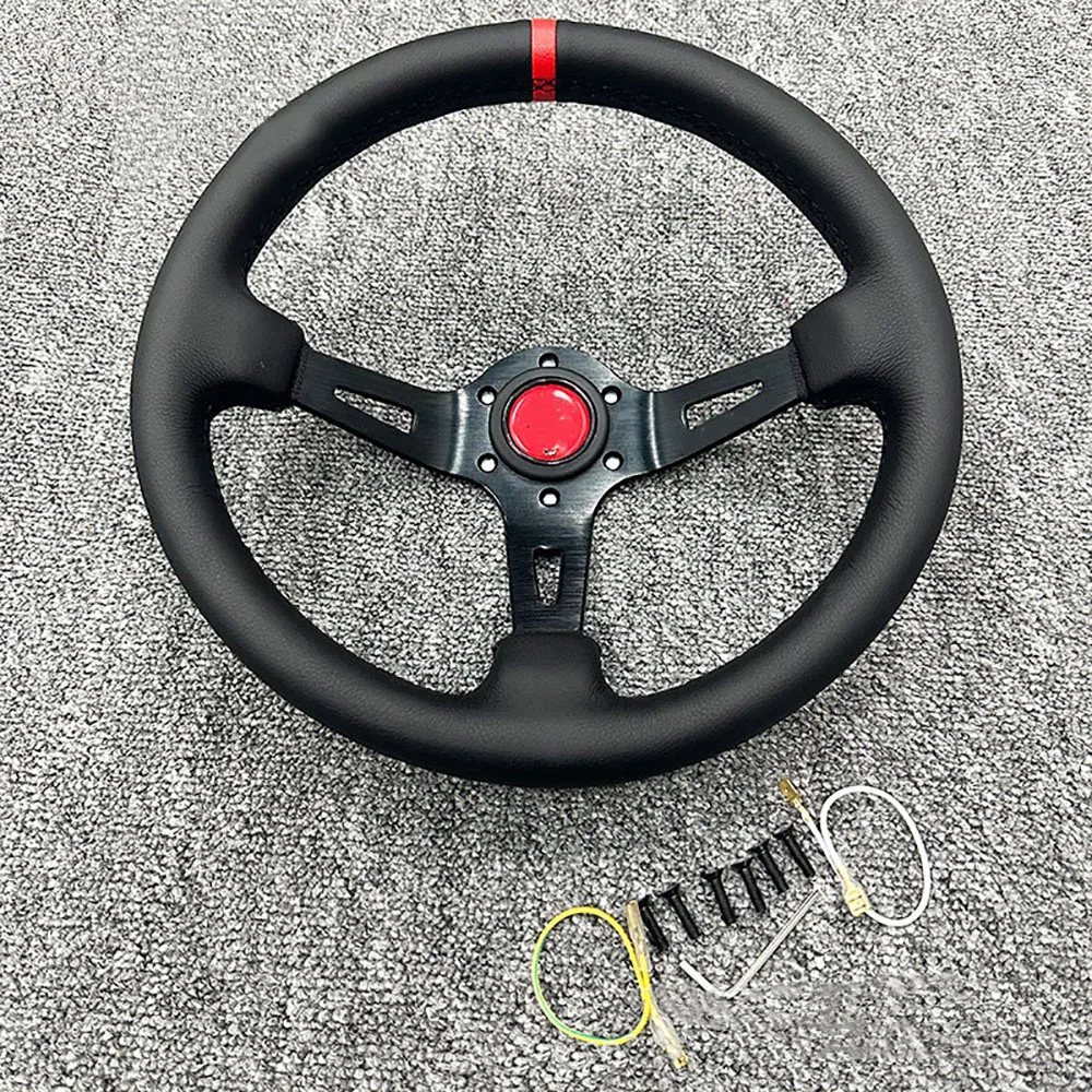 13-дюймовый универсальный кожаный руль большой вогнутый глубокий гоночный