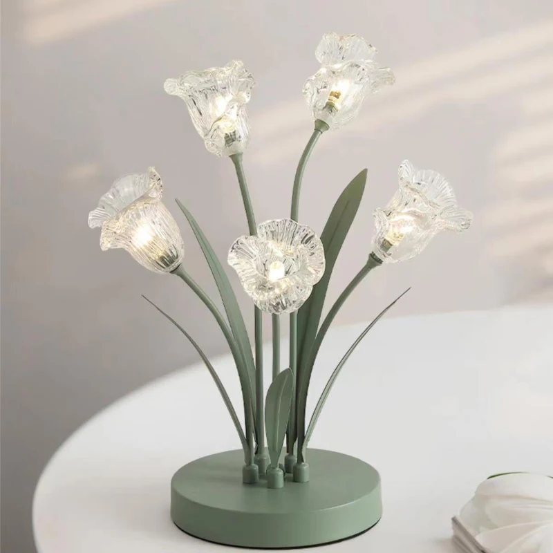 Glass Bouquet Table Lamps Simple Warm Bedroom Bedside Lamp Nordic Romantic Desktop Decor Lighting Study Reading Table Lights LED