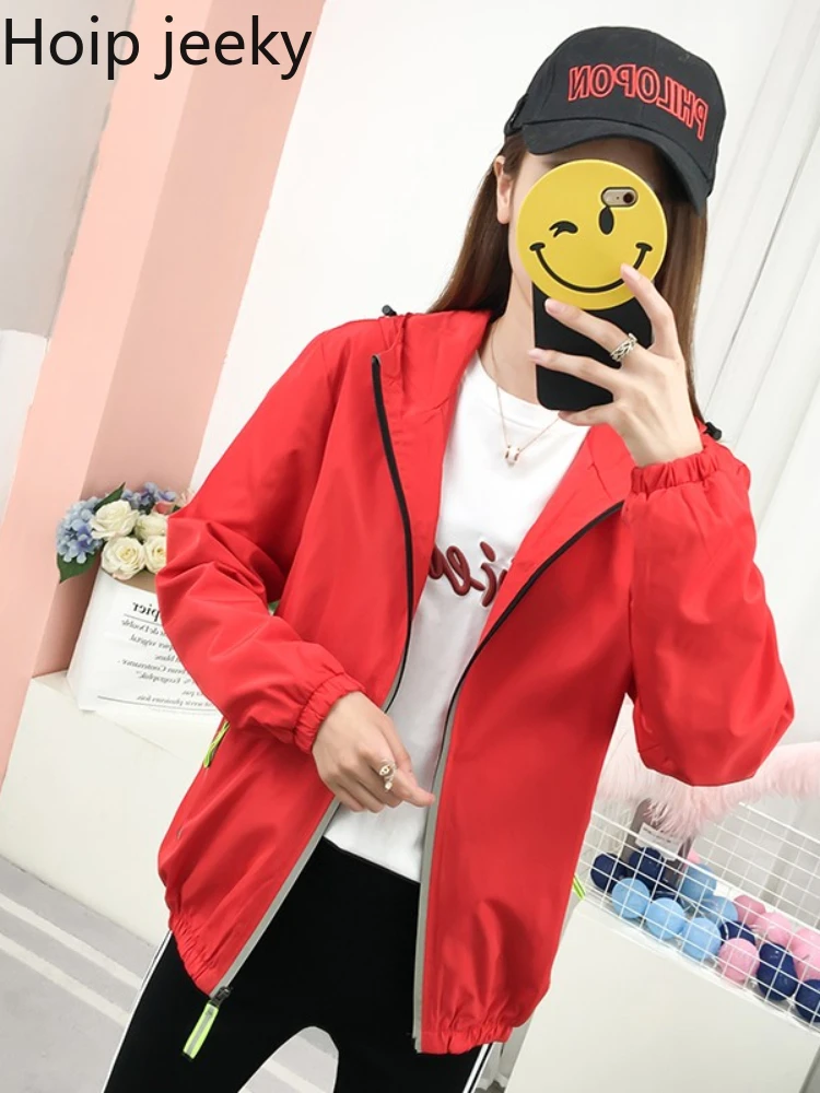 

Hoip Jeeky Spring Autumn Hooded Sport Jacket Women Oversized Running Coats Couple Windproof Waterproof Fashion All-match Trend
