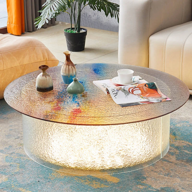 

Modern Simple Small Apartment Home Internet Celebrity round Designer Creative Water Ripple Glass Nordic Style Coffee Table