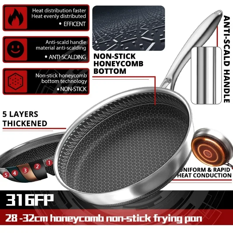 Антипригарная сковорода из нержавеющей стали 316L 28/30/32 см
