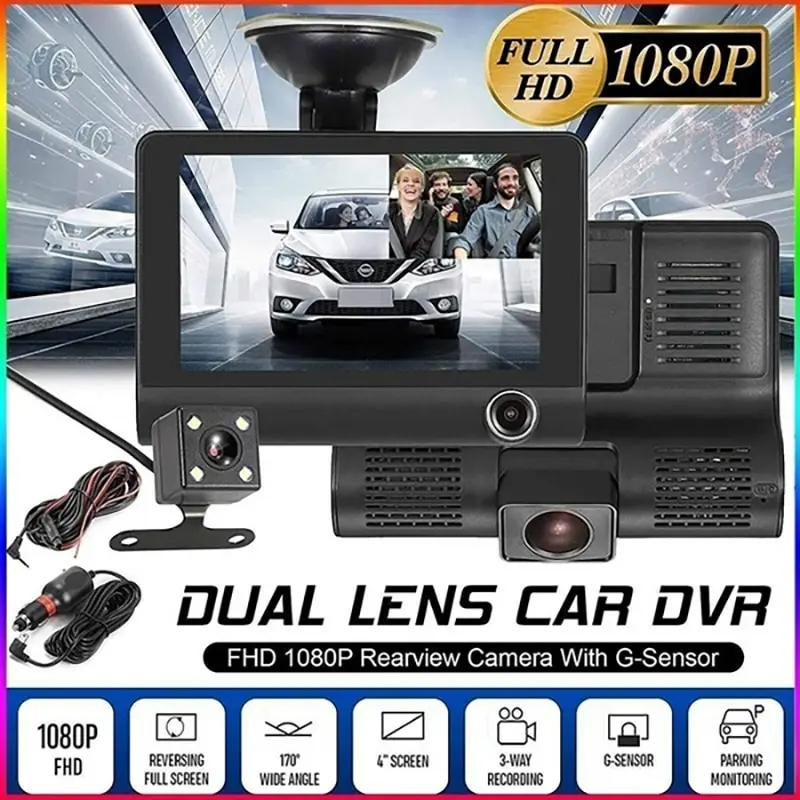 

TTFTFP Автомобильный видеорегистратор с 3 камерами, объективом s 1080P, 4-дюймовым ЖК-дисплеем, Автомобильный видеорегистратор с ИК ночным видением, видеорегистратор для вождения, HD-камера
