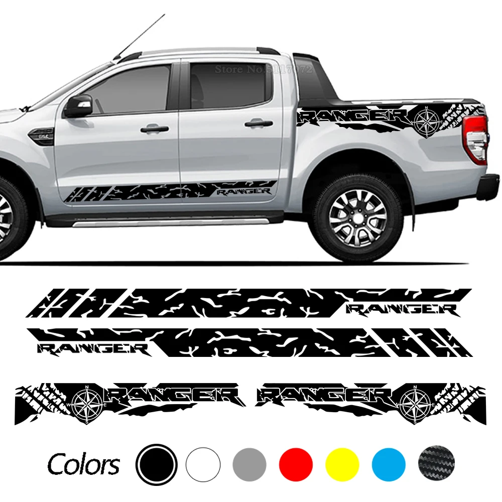 

2pcs Car Body Side Set Stickers Skirt Stripe Print Vinyl Long Big Decals Decor Sport Decoration Accessories for Ford Ranger