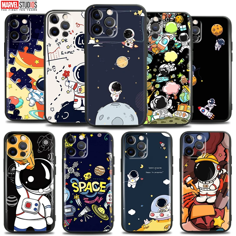 

Astronaut Cute Cartoon For Apple iPhone 13 12 11 Pro Mini X XR XS Max SE 5 5s 6 6S 7 8 Plus Phone Case Silicone Cover Carcasa