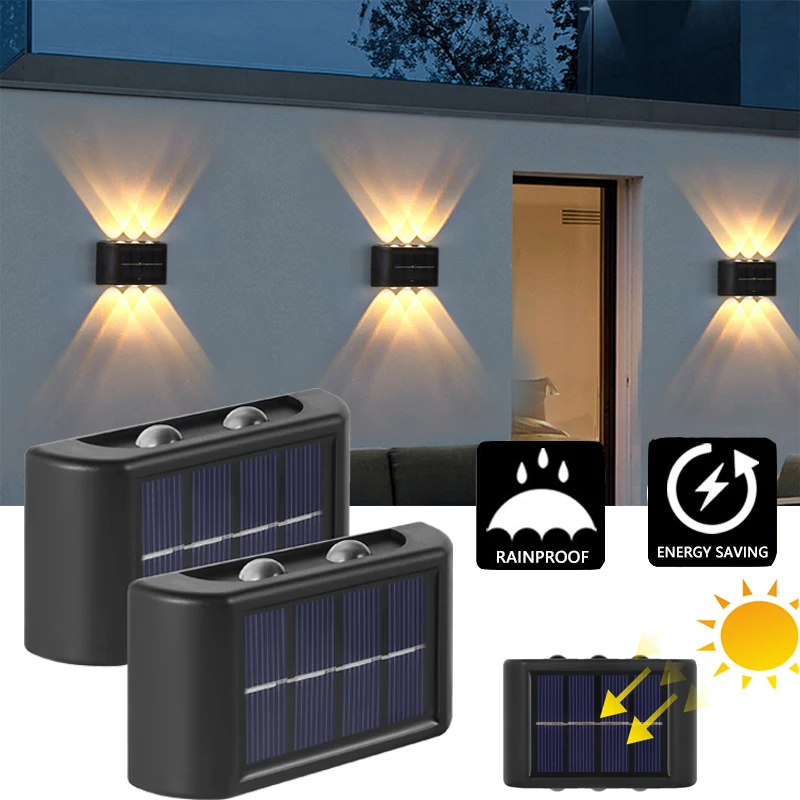 

Уличные водонепроницаемые Настенные светильники на солнечной батарее, 4/6 светодиодов, подсветка сверху и снизу, освещение лестницы, забора,...