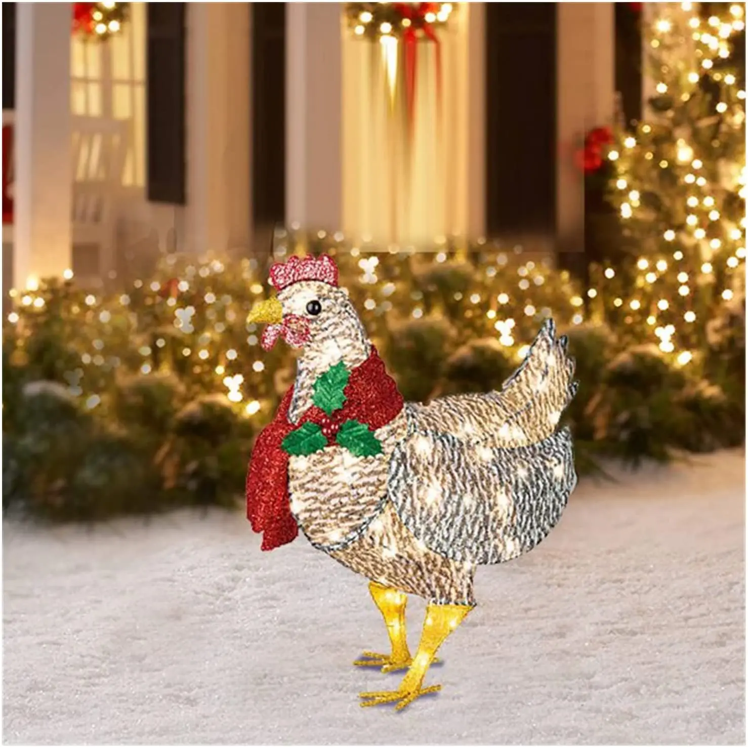 

Courtyard Light-Up Chicken Outdoor Garden Decor Statue Resin Chicken Sculpture Lawn Courtyard Christmas Atmosphere Figurines