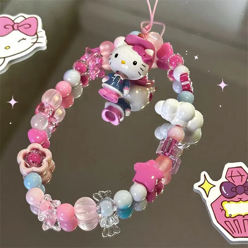 

Hello Kitty, вышитая бисером, оригинальное украшение, подвесная цепочка для рюкзака, подвесная веревка, милая детская веревка в форме сердца для девушек
