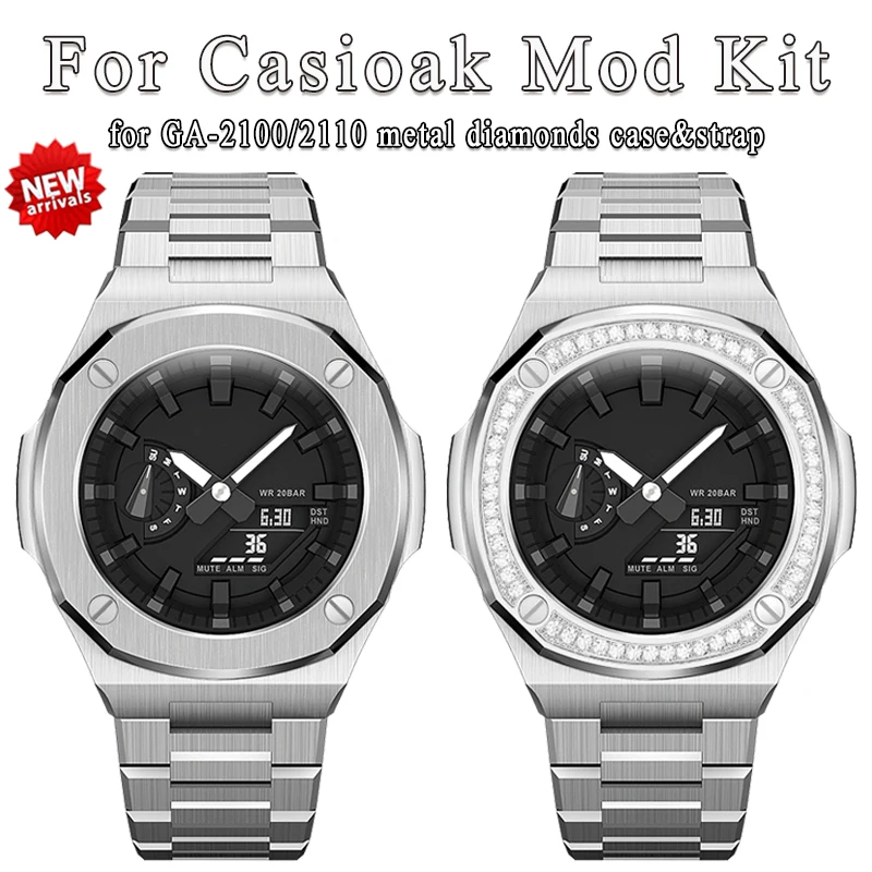 

Diamonds Case Modification Kit for Casioak GA-2100 GA2100 Metal Case Strap PP Nautilus Mod Kit 316L Stainless Steel Bezel Strap